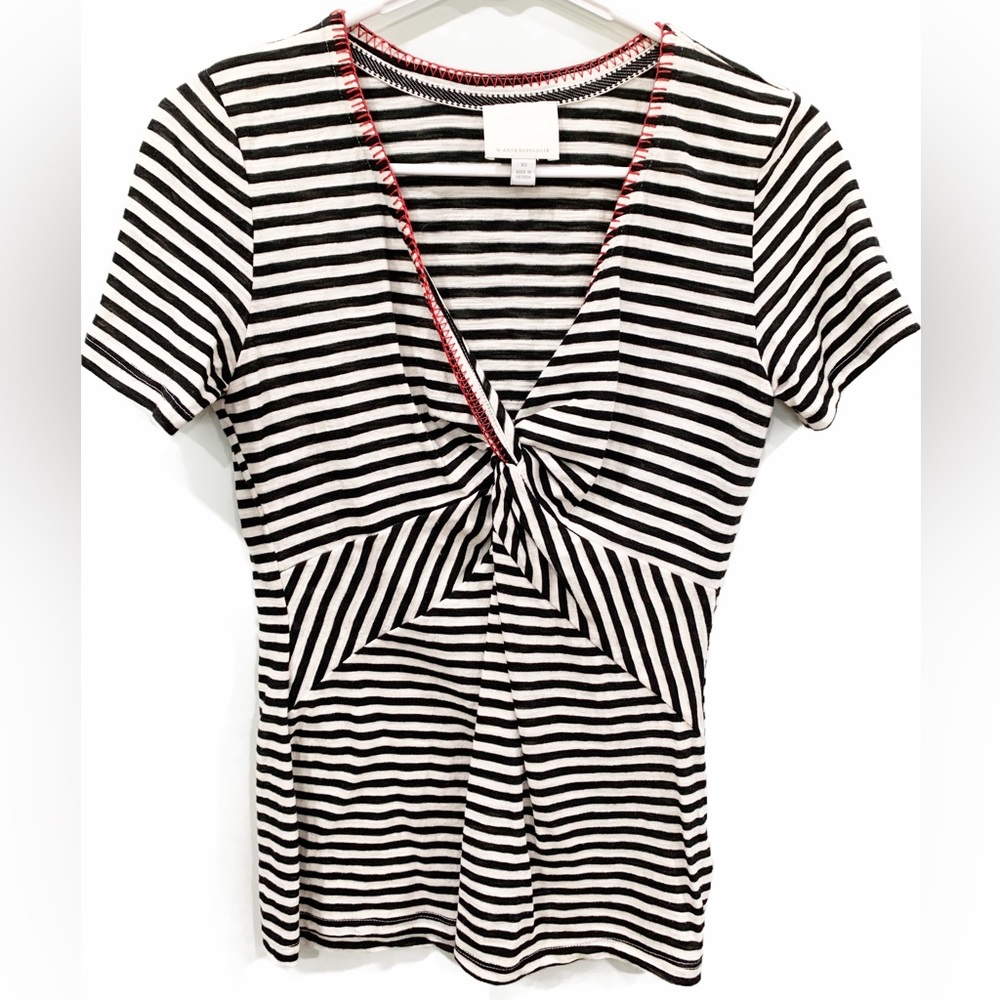 Anthropologie striped shirt with red thread accent stitching